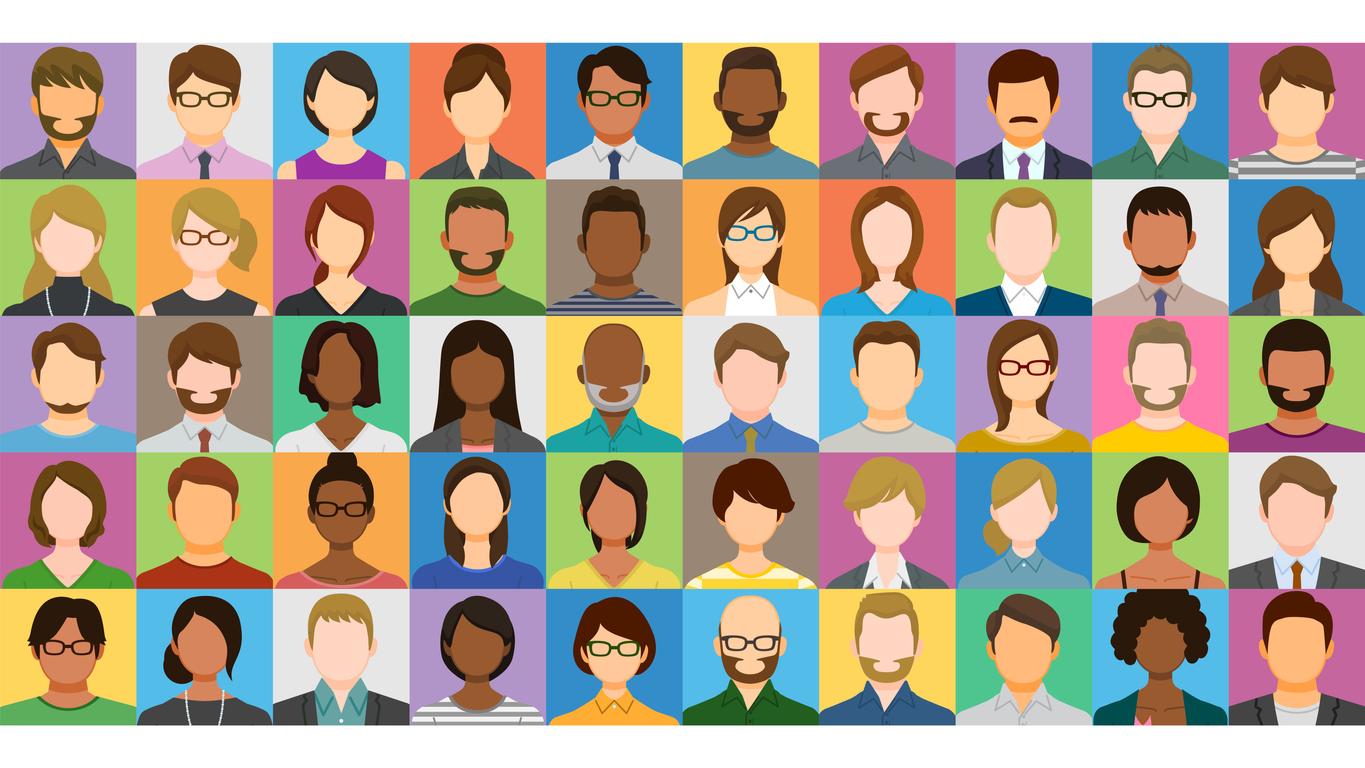 illustration of a multi-racial, gender inclusive, age diverse crowd of people